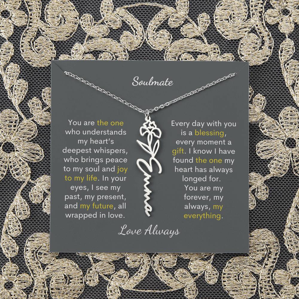 Personalized Birth Flower Name Necklace for Your Love - Her Story in Petals and Gold