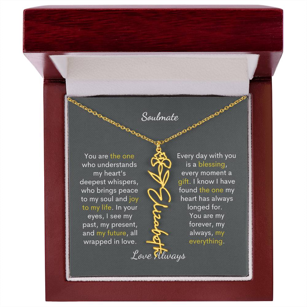Personalized Birth Flower Name Necklace for Your Love - Her Story in Petals and Gold