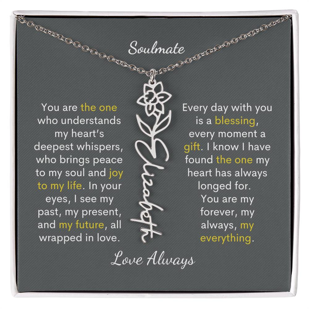 Personalized Birth Flower Name Necklace for Your Love - Her Story in Petals and Gold