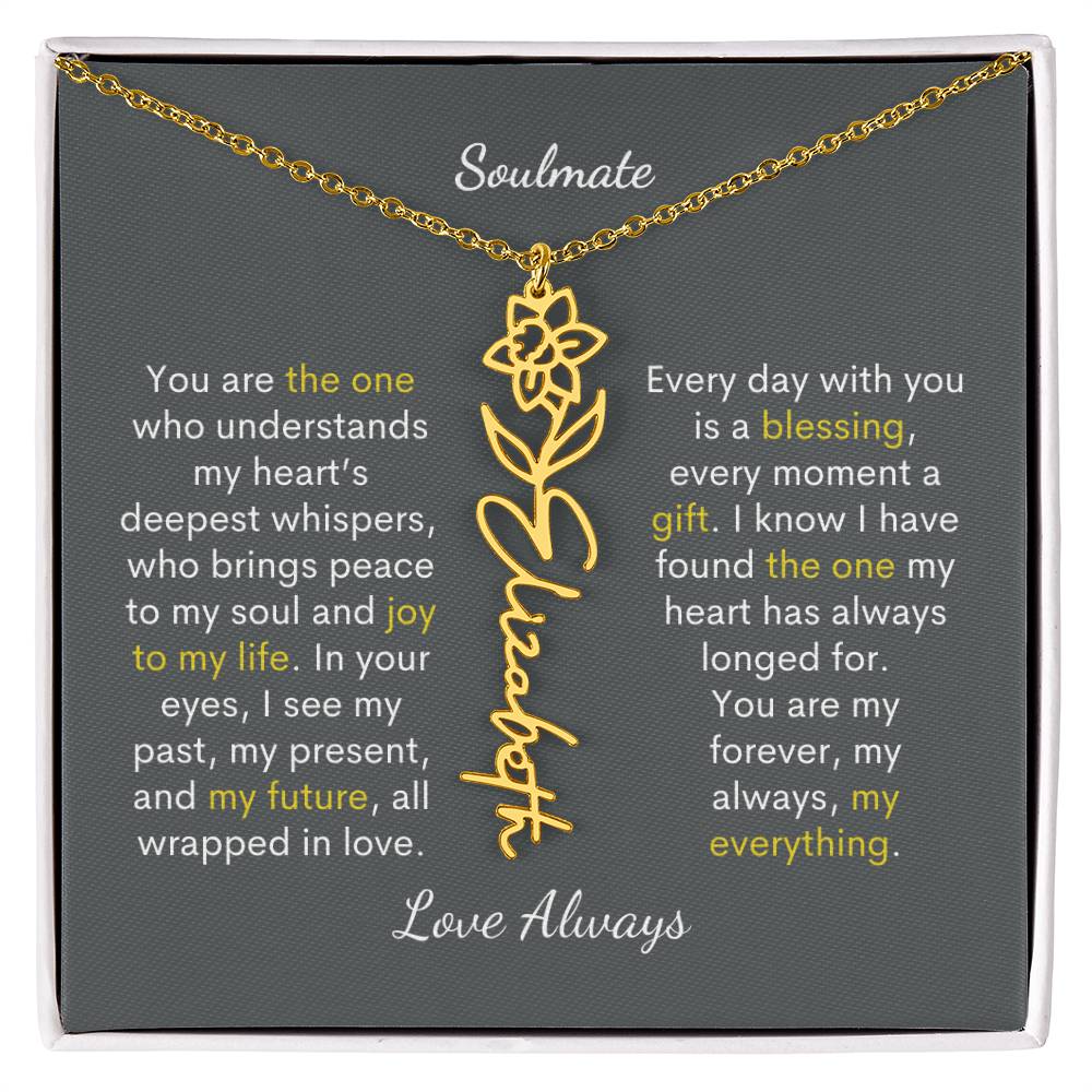 Personalized Birth Flower Name Necklace for Your Love - Her Story in Petals and Gold