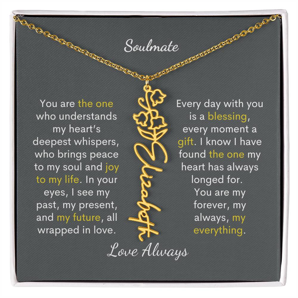 Personalized Birth Flower Name Necklace for Your Love - Her Story in Petals and Gold