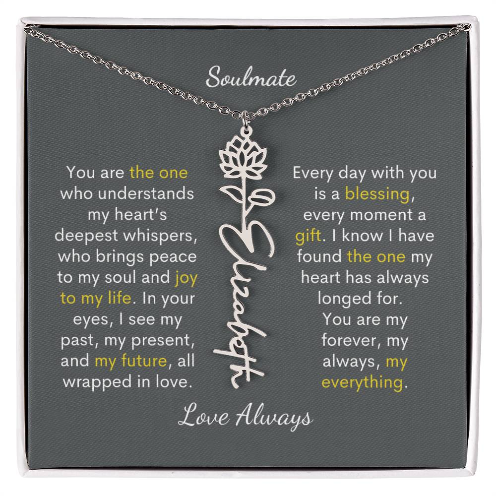 Personalized Birth Flower Name Necklace for Your Love - Her Story in Petals and Gold