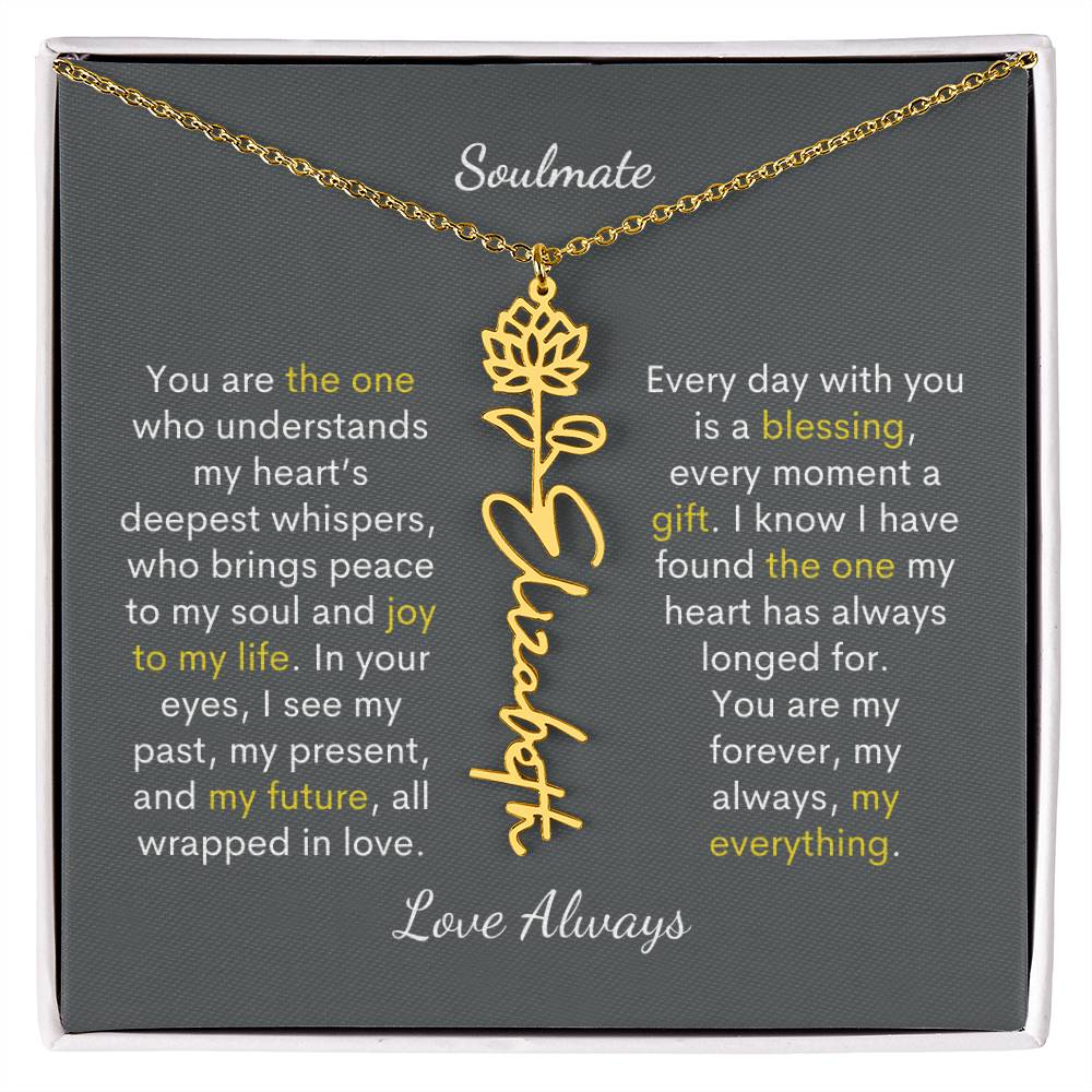 Personalized Birth Flower Name Necklace for Your Love - Her Story in Petals and Gold