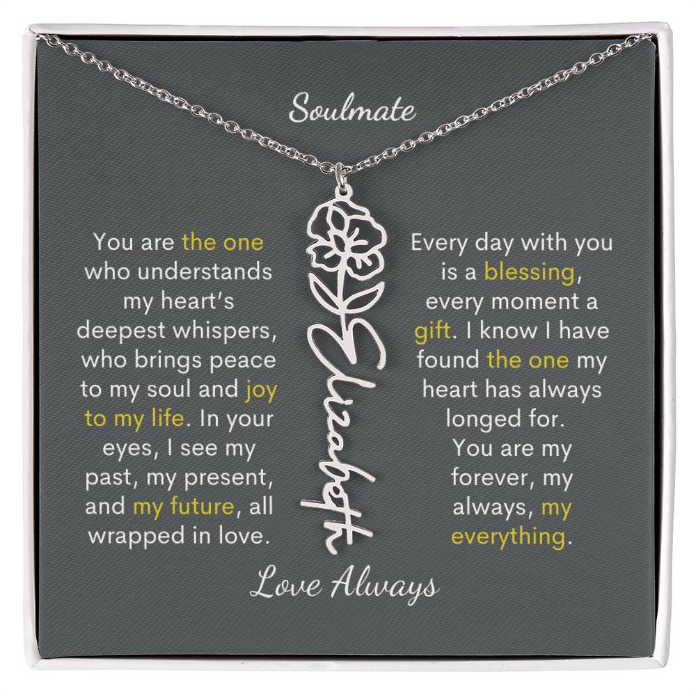 Personalized Birth Flower Name Necklace for Your Love - Her Story in Petals and Gold