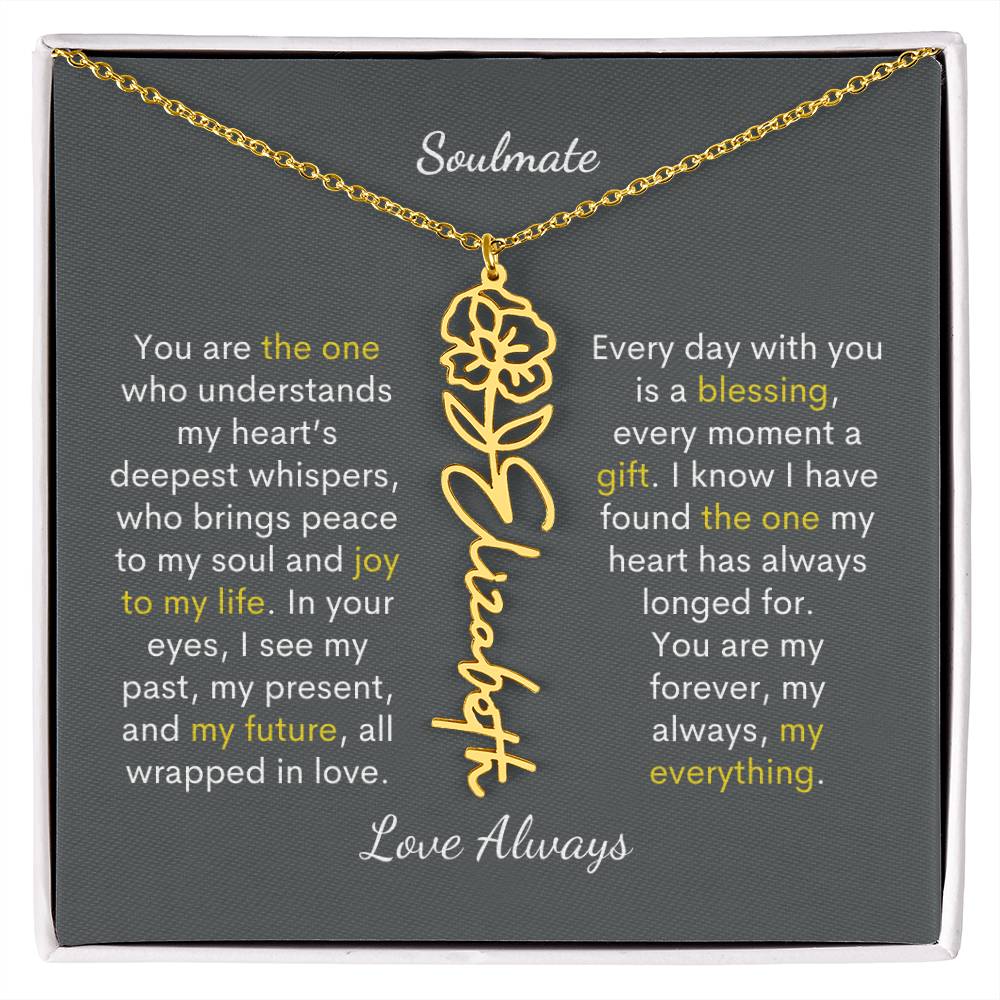 Personalized Birth Flower Name Necklace for Your Love - Her Story in Petals and Gold