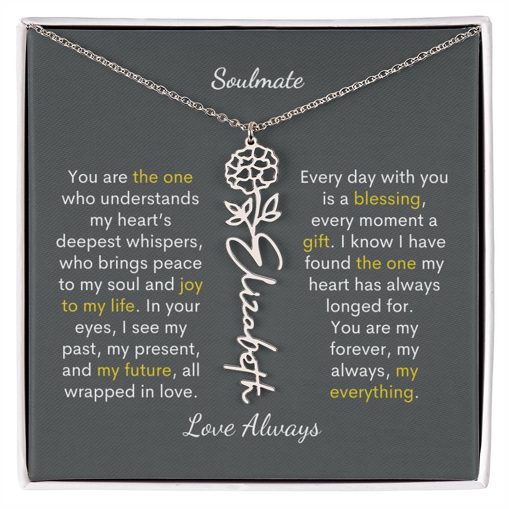 Personalized Birth Flower Name Necklace for Your Love - Her Story in Petals and Gold