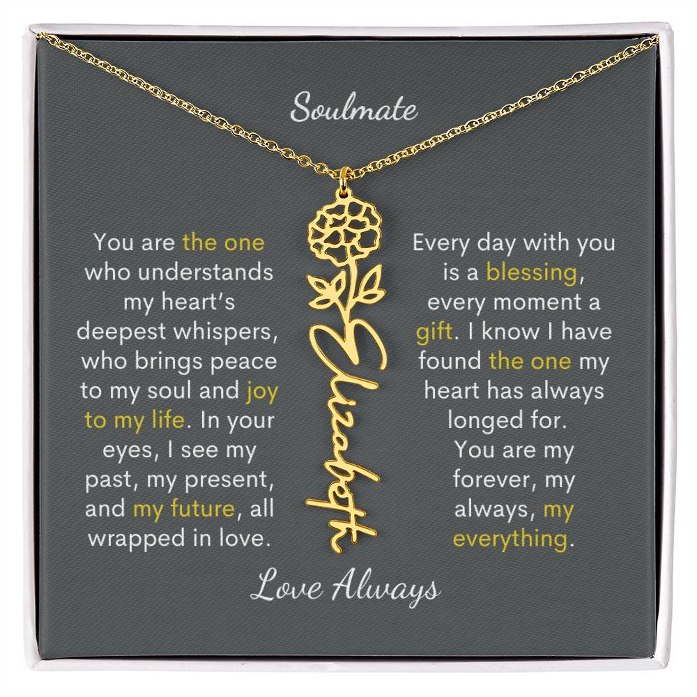 Personalized Birth Flower Name Necklace for Your Love - Her Story in Petals and Gold