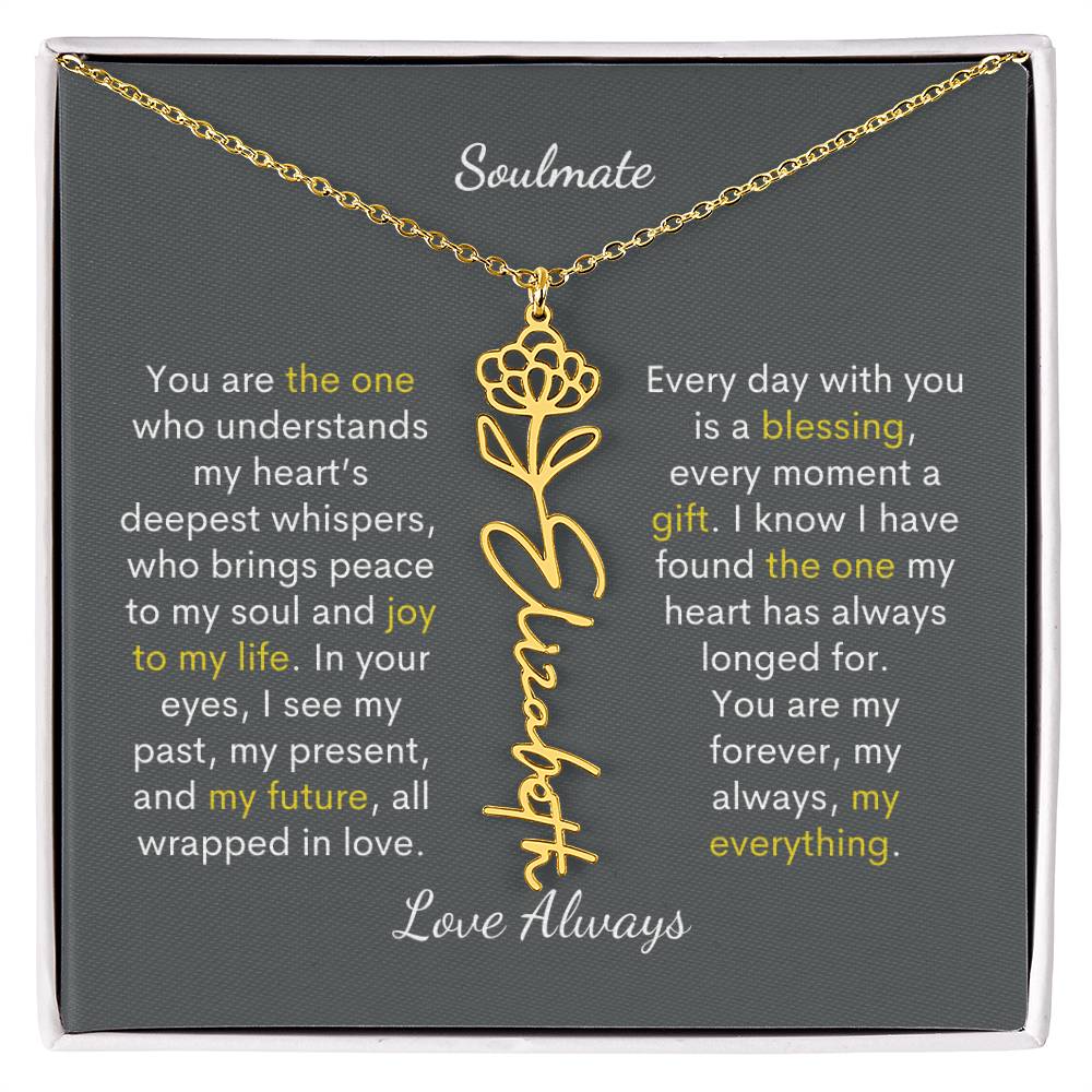Personalized Birth Flower Name Necklace for Your Love - Her Story in Petals and Gold