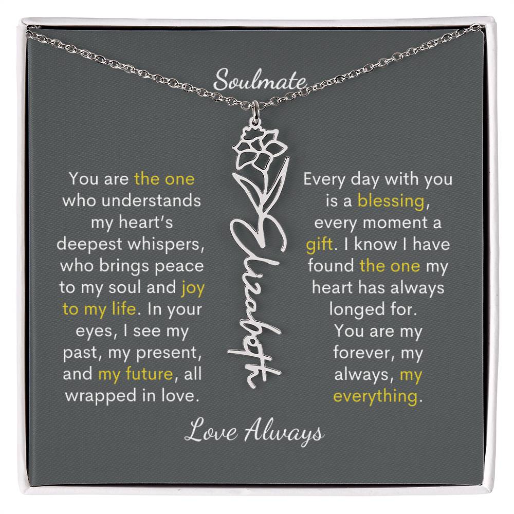Personalized Birth Flower Name Necklace for Your Love - Her Story in Petals and Gold