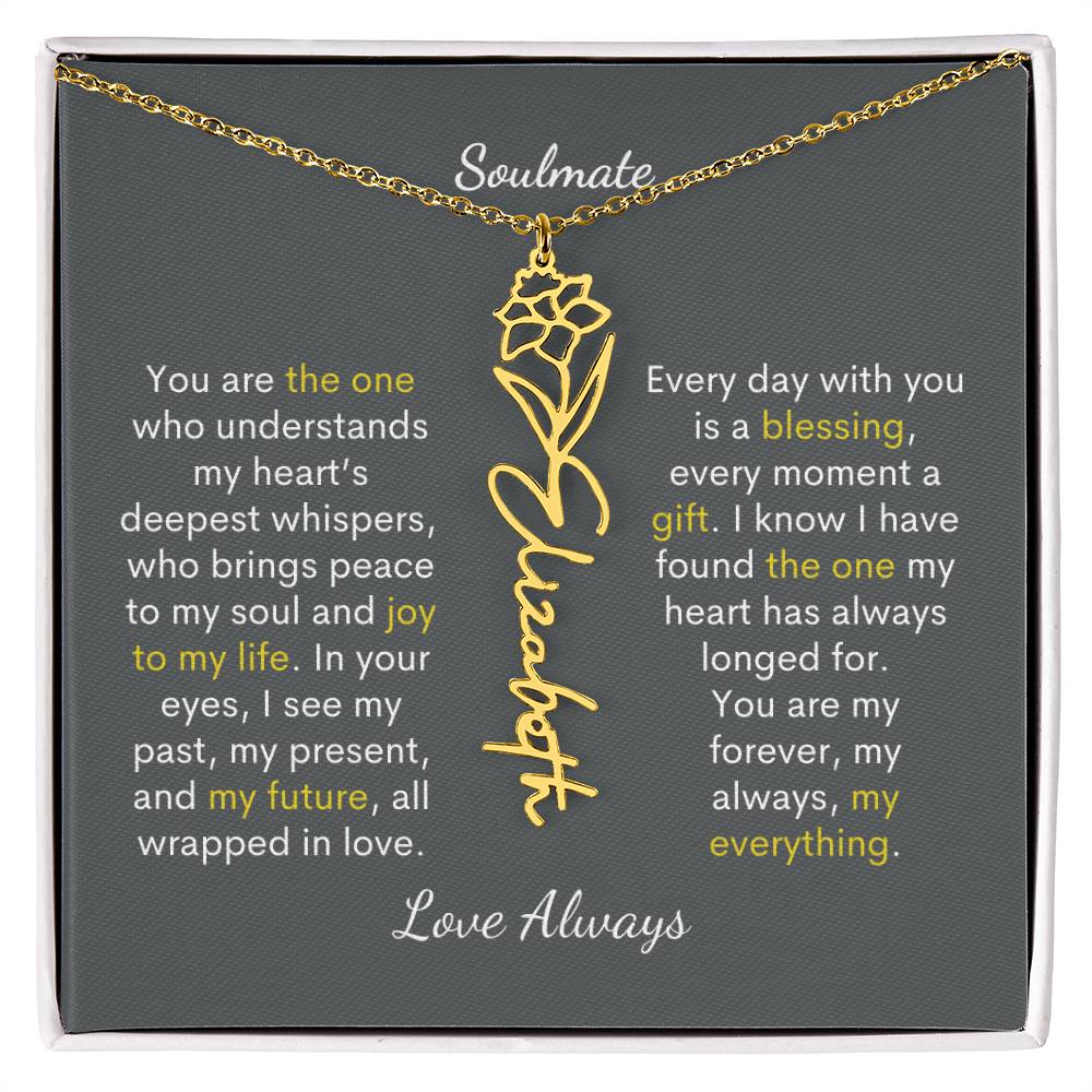Personalized Birth Flower Name Necklace for Your Love - Her Story in Petals and Gold