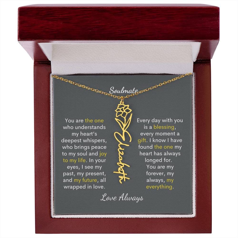 Personalized Birth Flower Name Necklace for Your Love - Her Story in Petals and Gold
